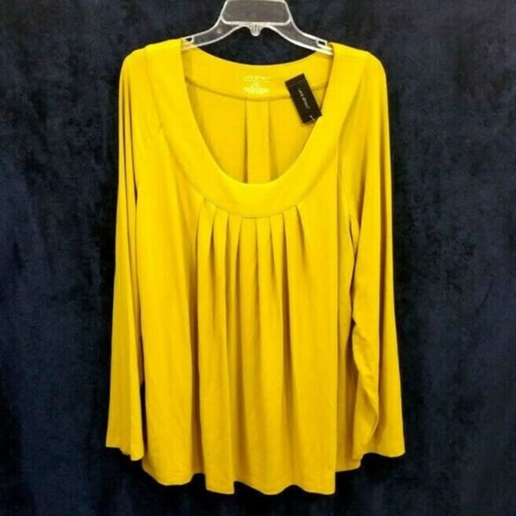 NWT Lane Bryant mustard peasant pleated knit top